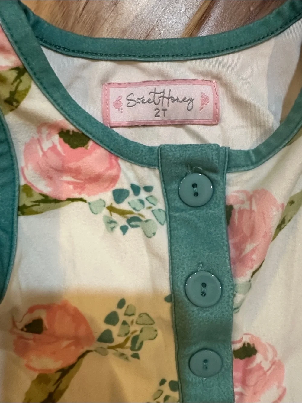 SweetHoney Pink Floral Nightgown with Teal Trim